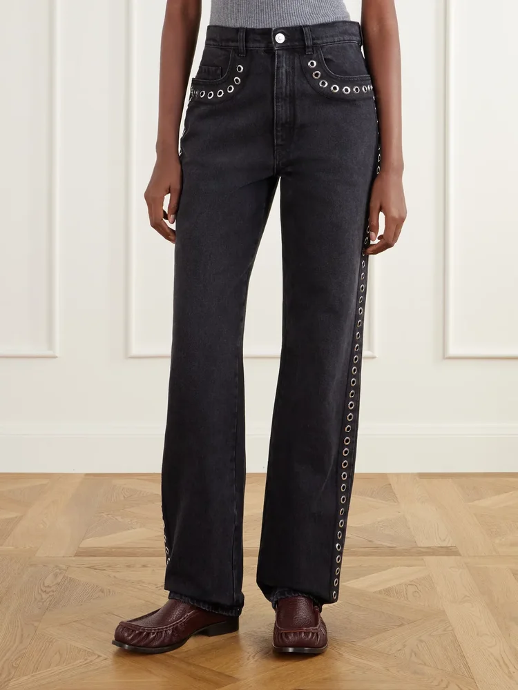 Embellished mid-rise straight-leg jeans