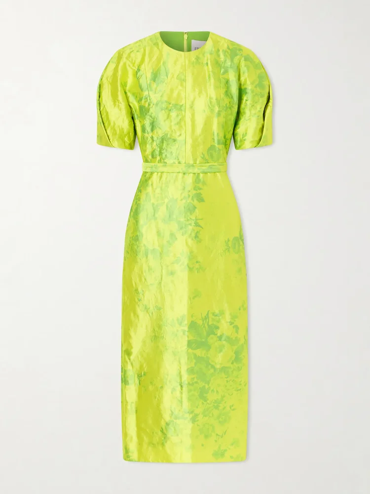 Printed crinkled-satin midi dress
