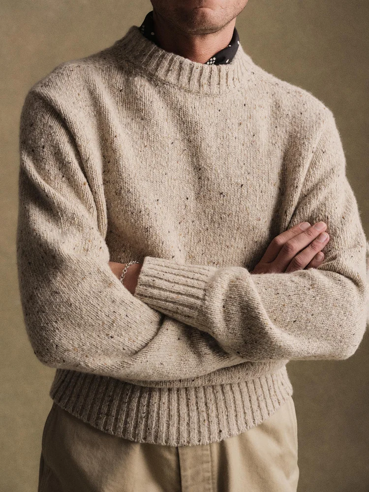 Heather Flax Seastack Wool Tweed Mock Turtleneck - Buck Mason- Modern American Classics