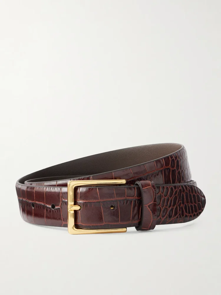 Croc-effect leather belt