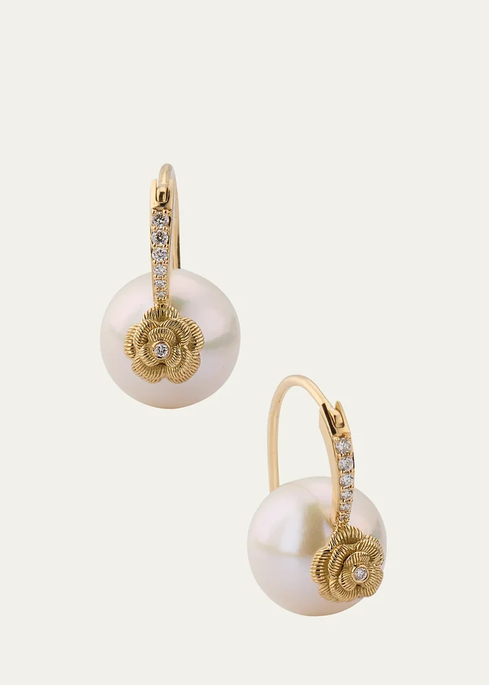 14K Gold & Diamond Rose Pearl Earrings