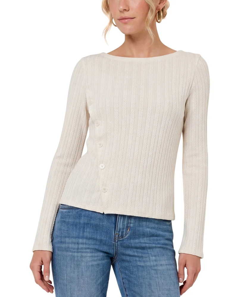 Boat Neck Jacquard Rib Knit Sweater