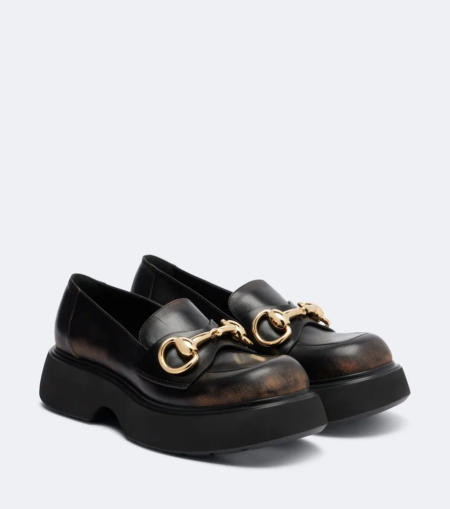 Horsebit leather loafers (Brittany, black platform)