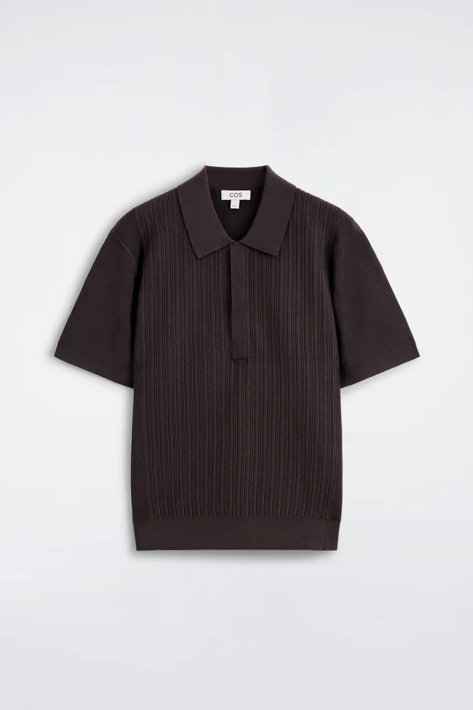 Textured knitted cotton polo shirt