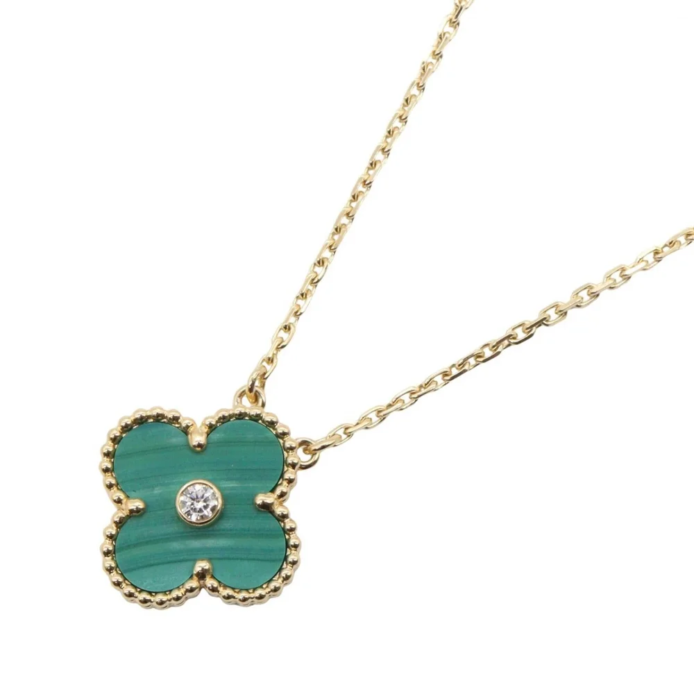 Vintage Alhambra Pendant Necklace 18K Yellow Gold and Malachite