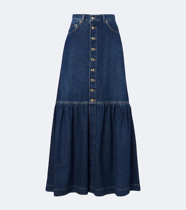 Denim tiered maxi skirt