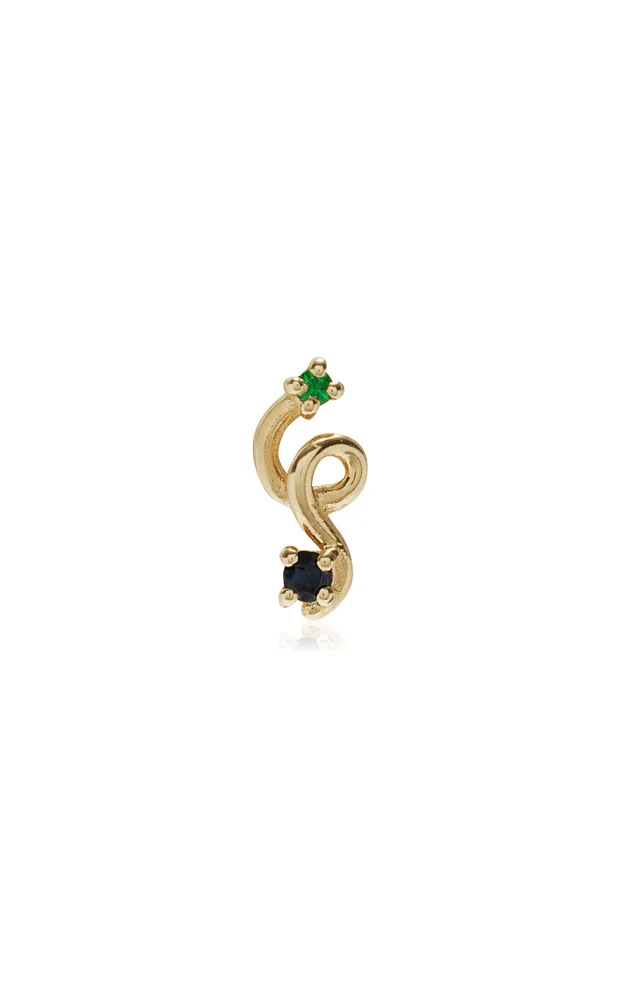 Mini Loop 9K Yellow Gold Tsavorite, Sapphire Single Earring