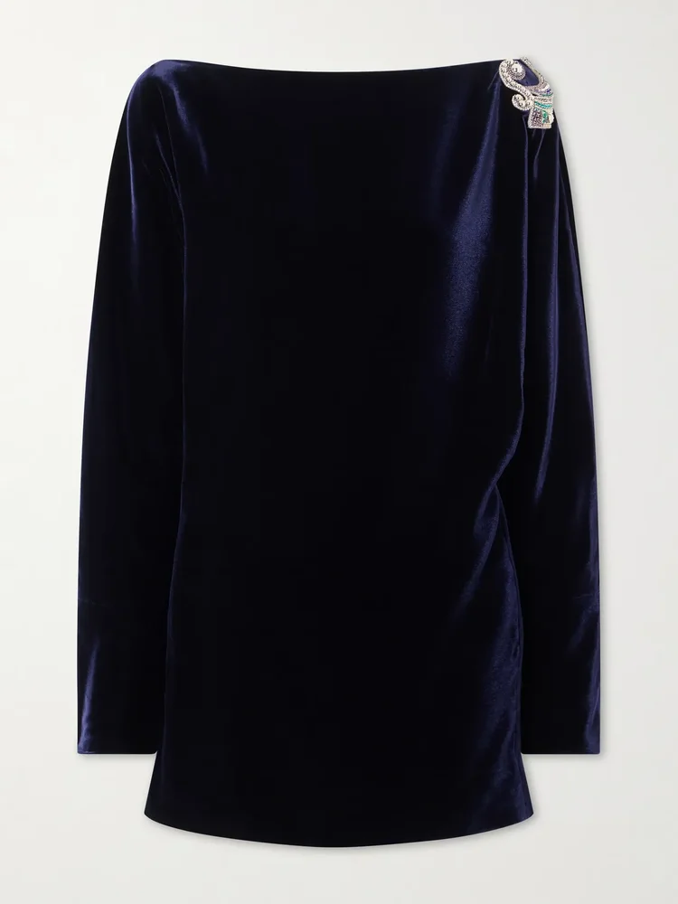 Embellished velvet mini dress