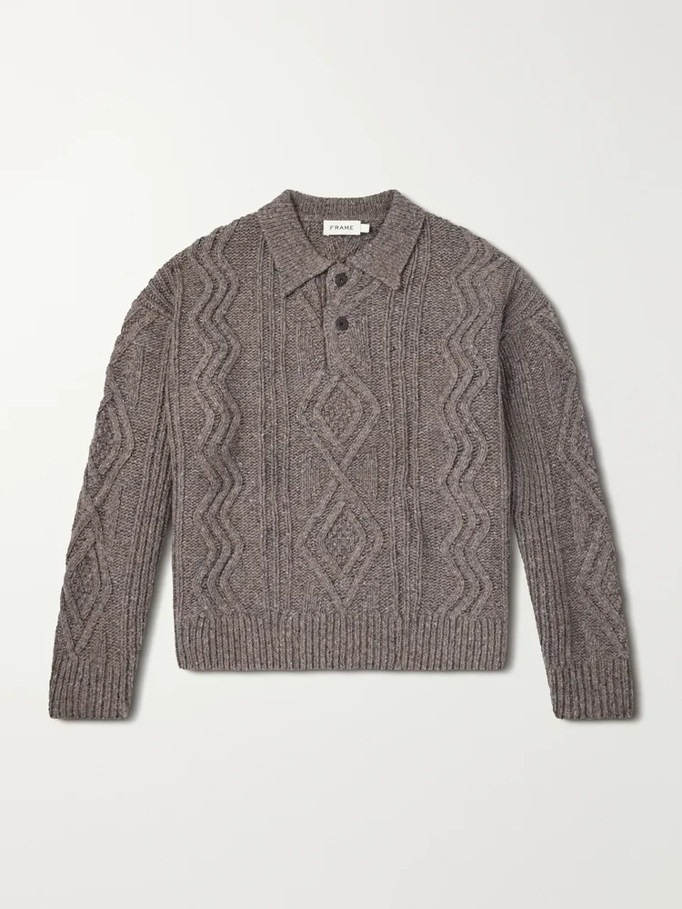 Cable-Knit Wool and Cashmere-Blend Polo Sweater