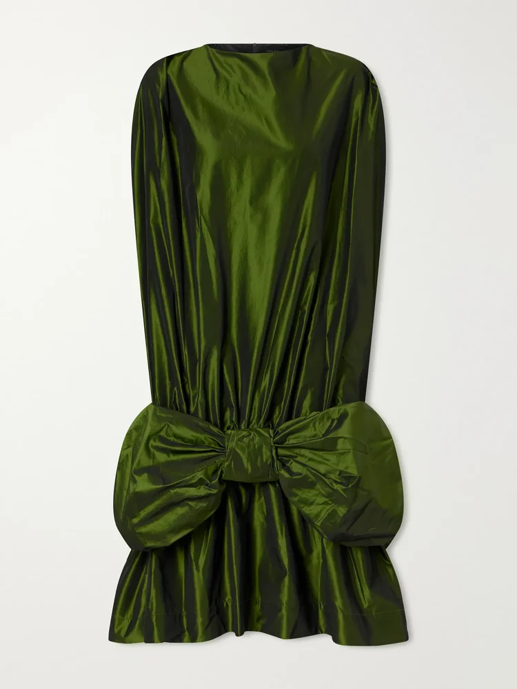 Bow-detailed taffeta midi dress