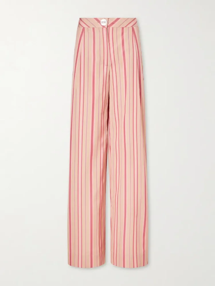 Loulou pleated striped cotton-poplin wide-leg pants
