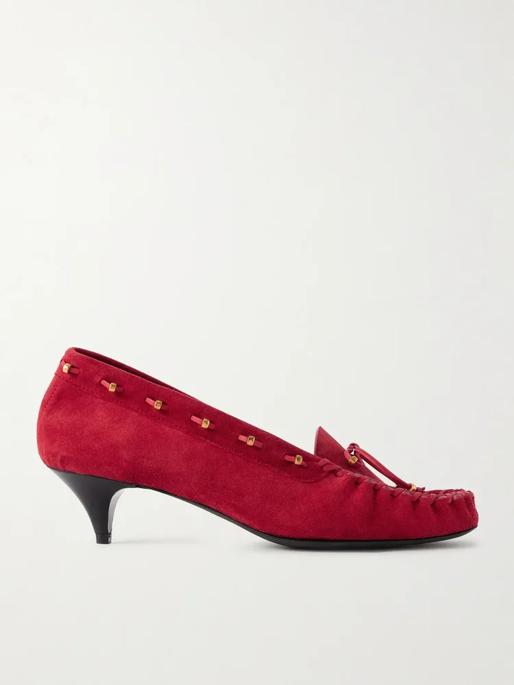 Milly embellished whipstitched suede pumps