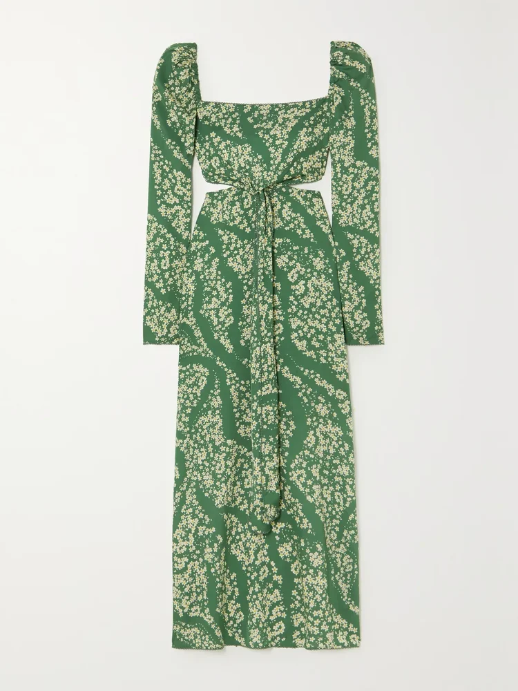 Cuarzo Astro Esmeralda cutout floral-print twill maxi dress
