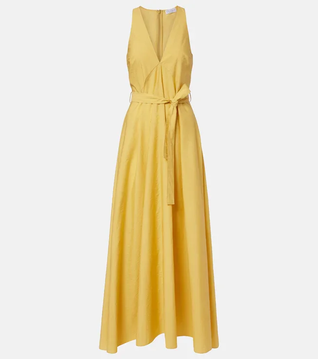 Belted cotton-blend maxi dress