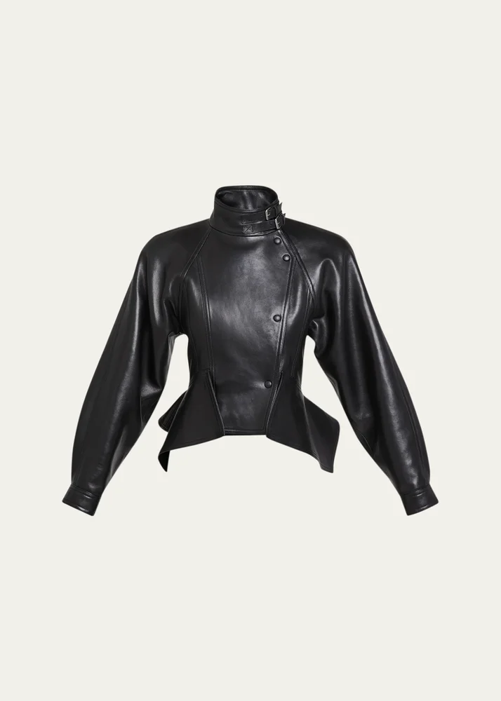 Leather Fitted Peplum Jacket