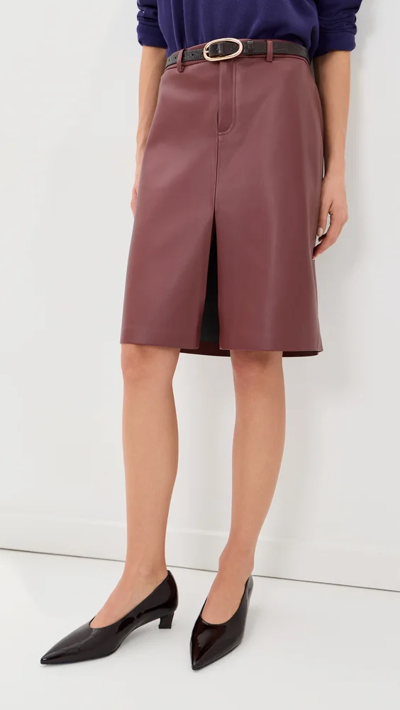 Mae Knee Length Faux Leather Skirt