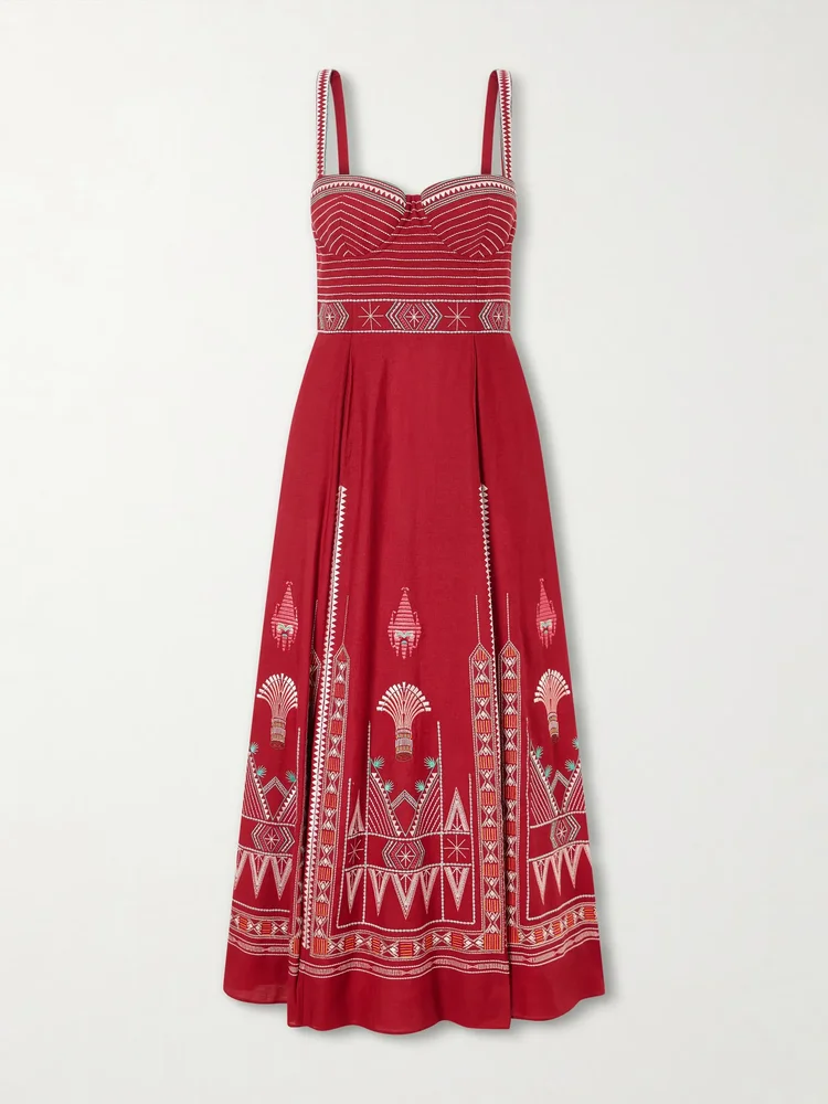 Elida embroidered linen and cotton-blend maxi dress