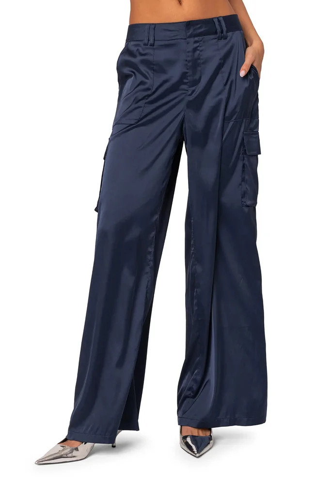 Kelsey Baggy Satin Cargo Pants