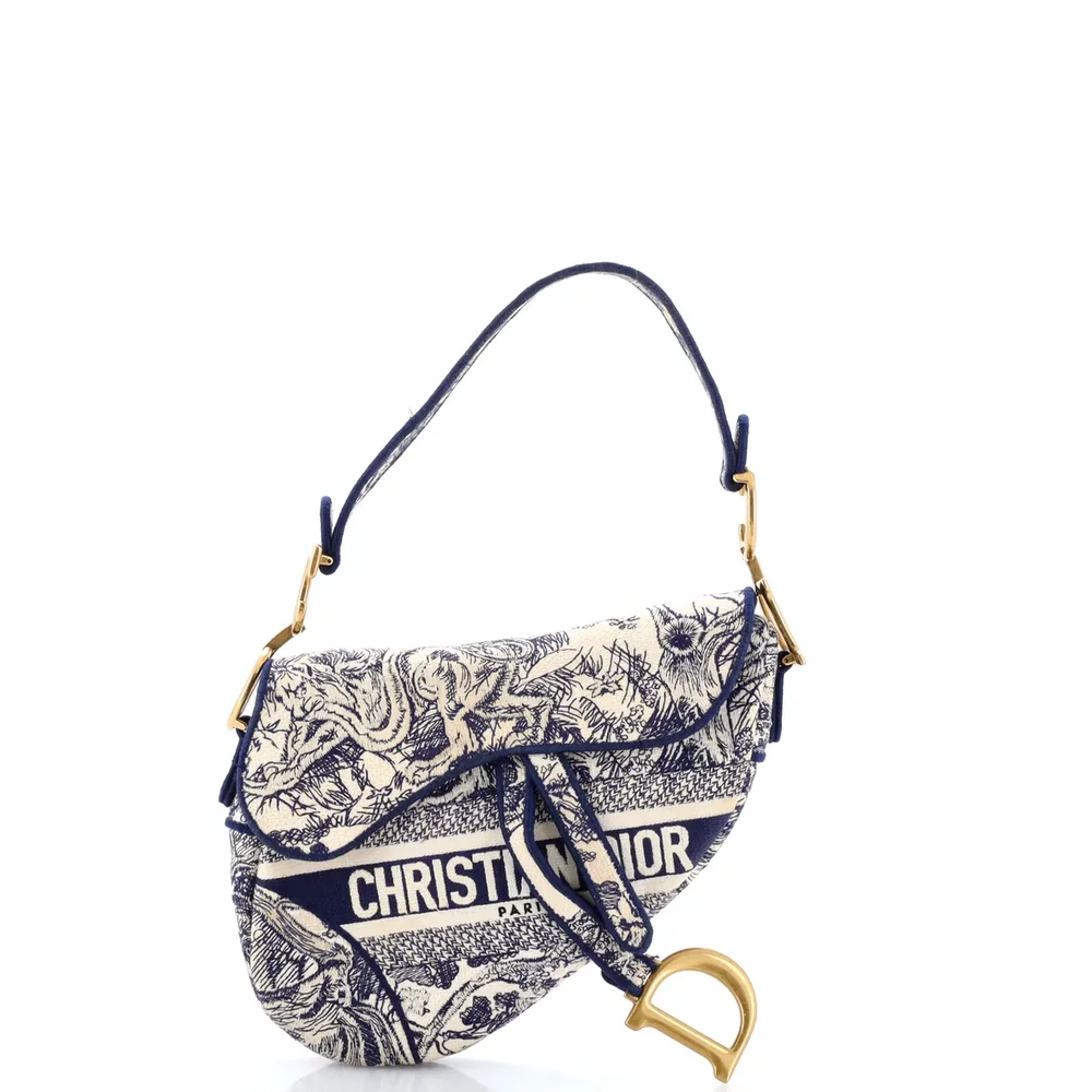 Dior Toile De Jouy Saddle Bag Embroidered Canvas Medium, Blue