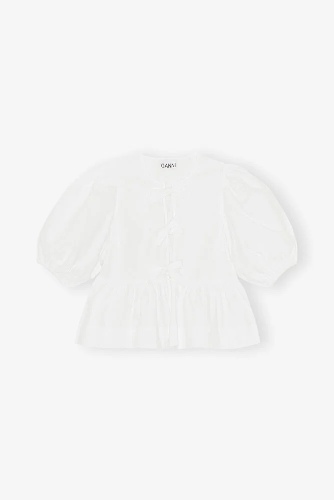 Cotton Poplin Peplum Tie Blouse
