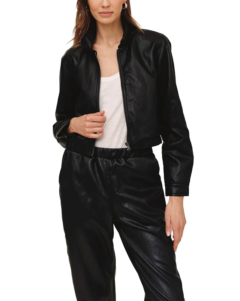 Faux Leather Cropped Bomber Jacket