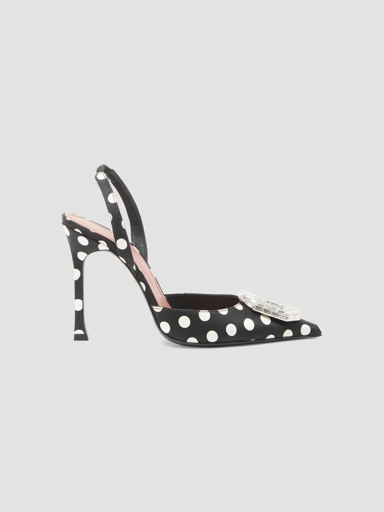 Camelia 90MM Polka Dot Satin Slingback Pumps