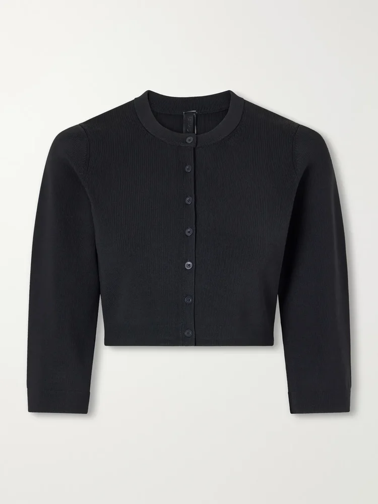 Refined Knit Cropped Ribbed Stretch-Jersey Cardigan