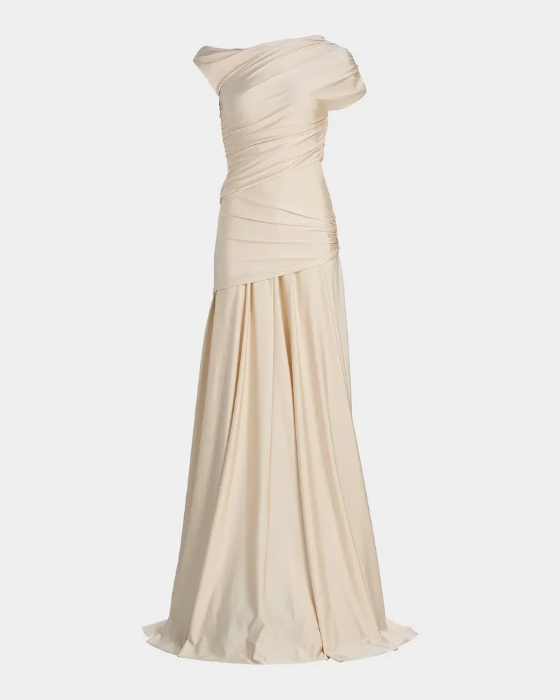 Becia Ruched One-Shoulder Satin Gown