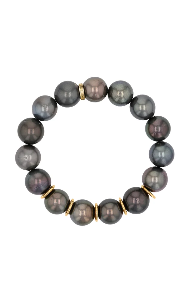 14K Yellow Gold Tahitian Pearl and Diamond Beaded Bracelet