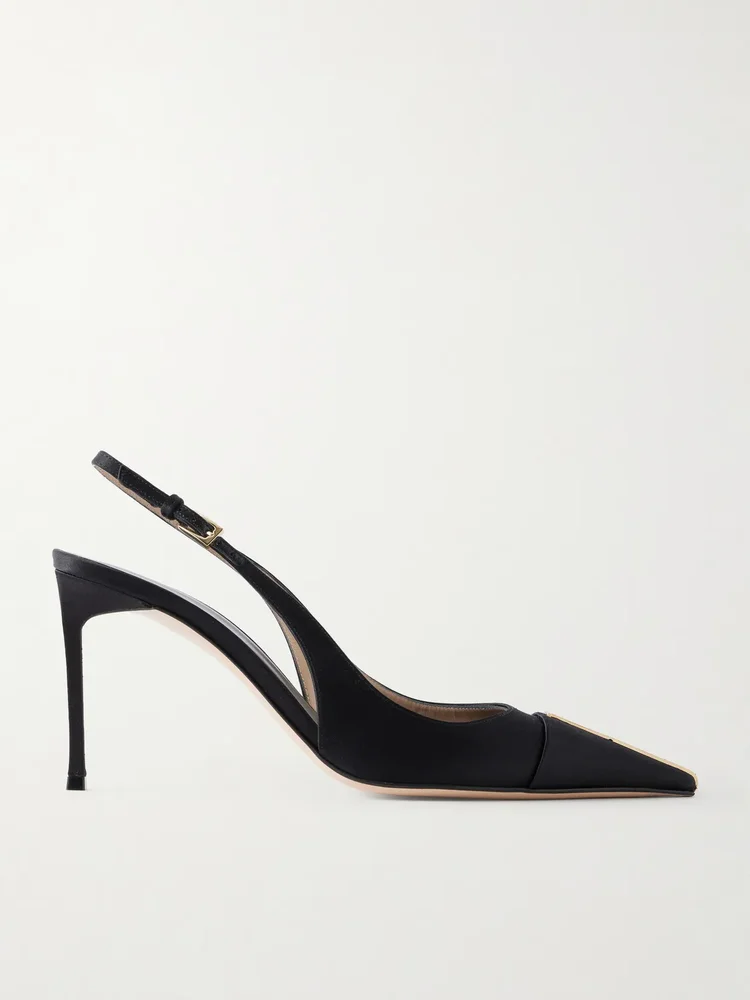 85 Crystal Embellished Satin Slingback Pumps