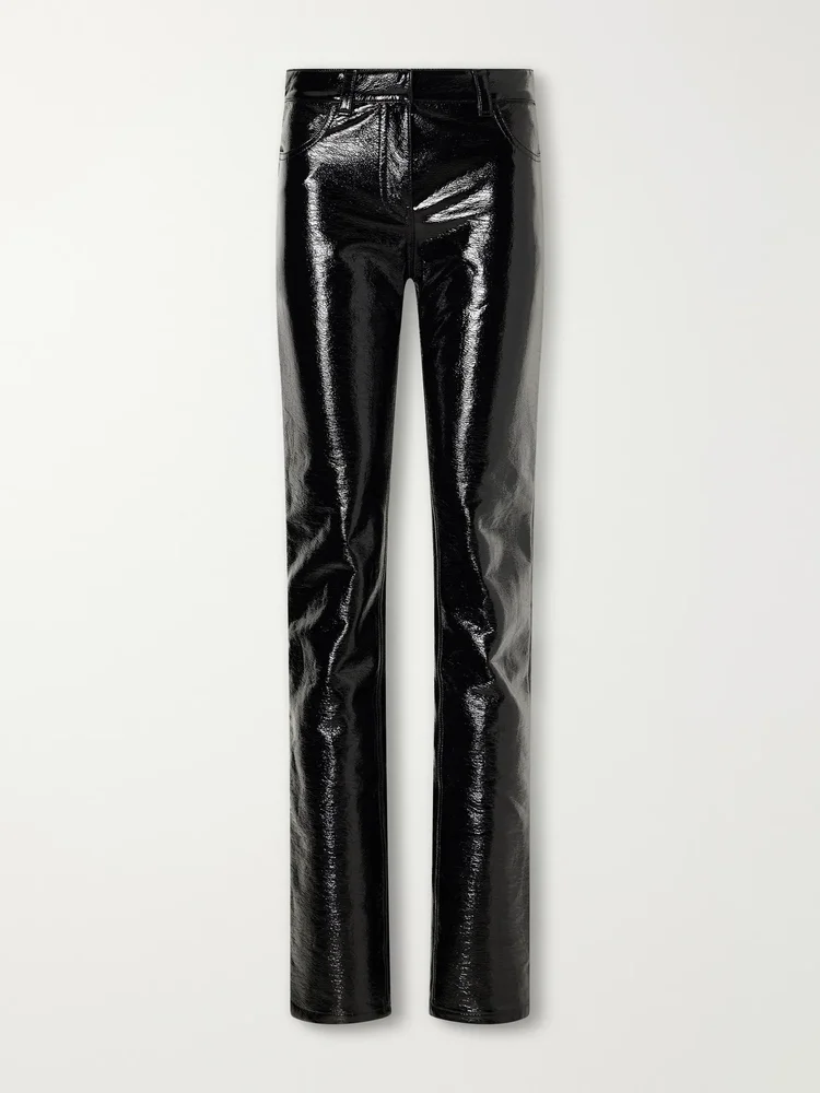 Cotton-blend vinyl straight-leg pants