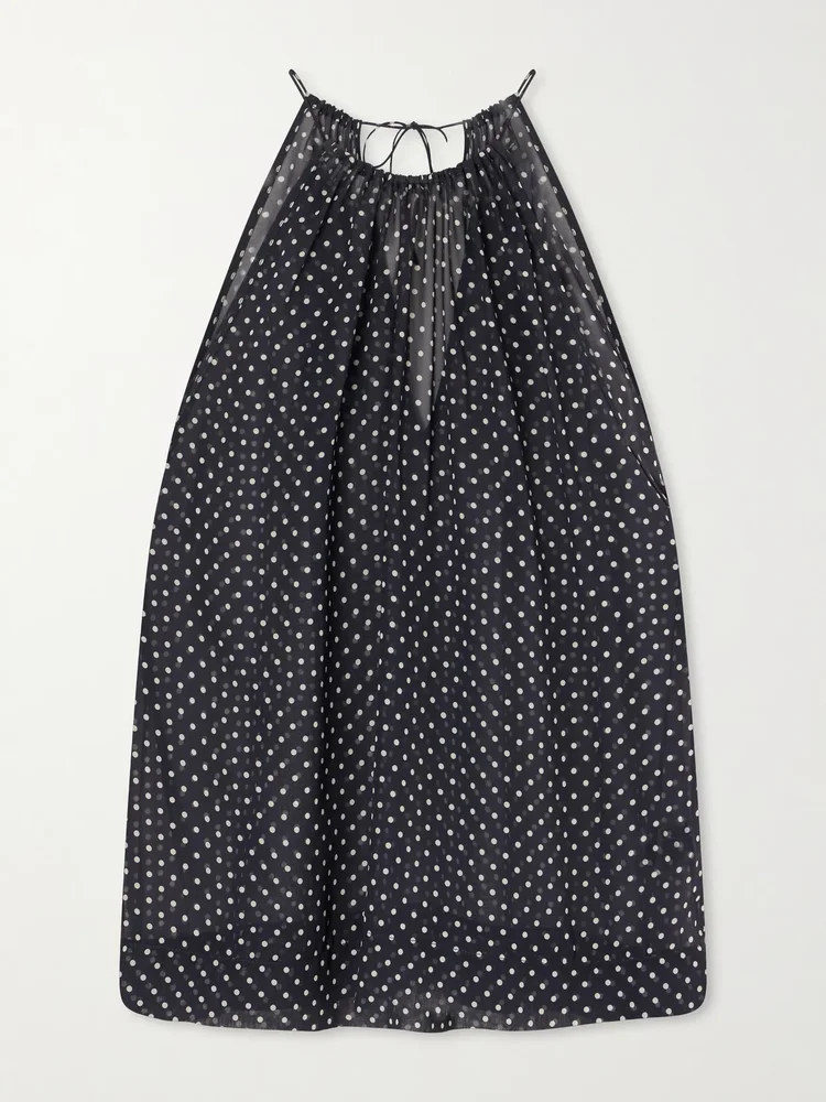 Nikki halterneck polka-dot silk tank