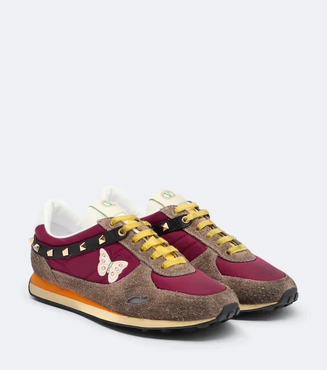 Stud Up embroidered suede-trimmed sneakers