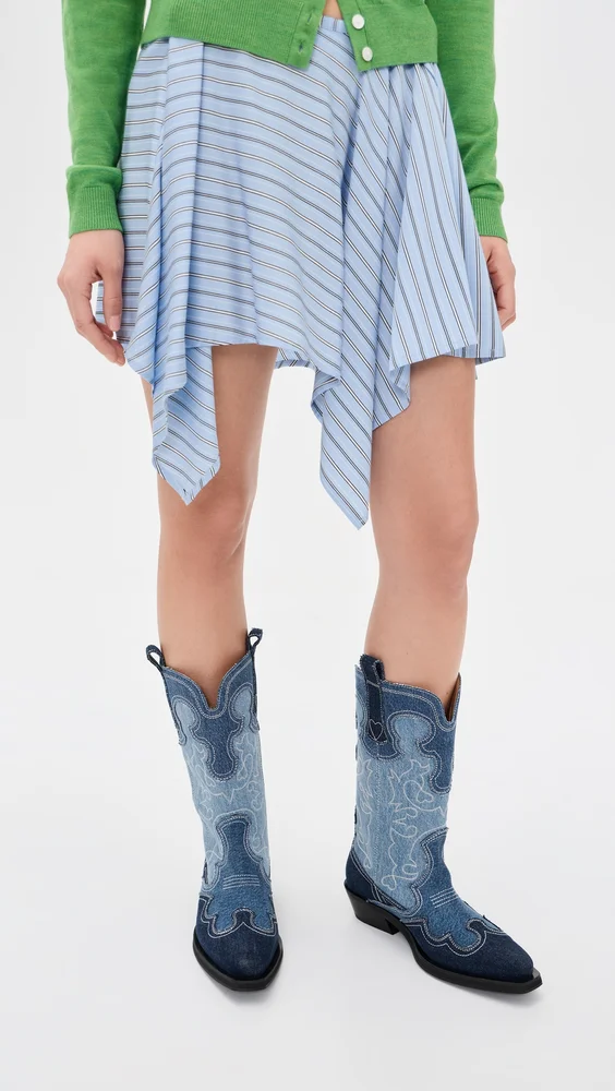 Mid Shaft Embroidered Denim Western Boots