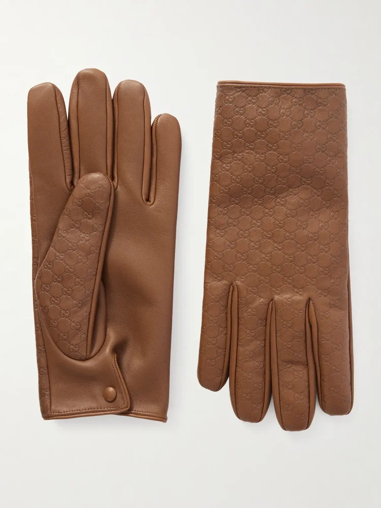 Monogram-Embossed Leather Gloves