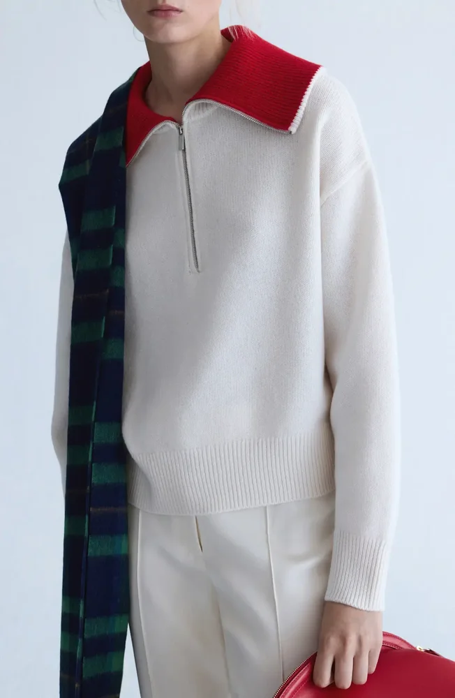 Half-Zip Contrast Collar Wool & Cashmere Sweater
