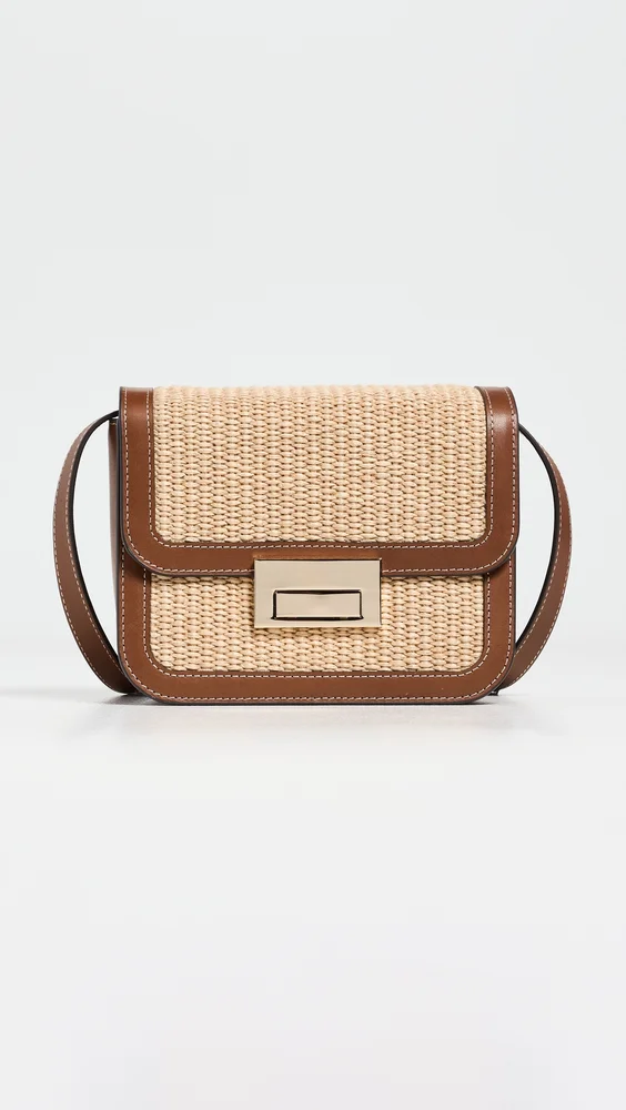 Desi Crossbody Bag with Lock Hardware - Natural/Cacao