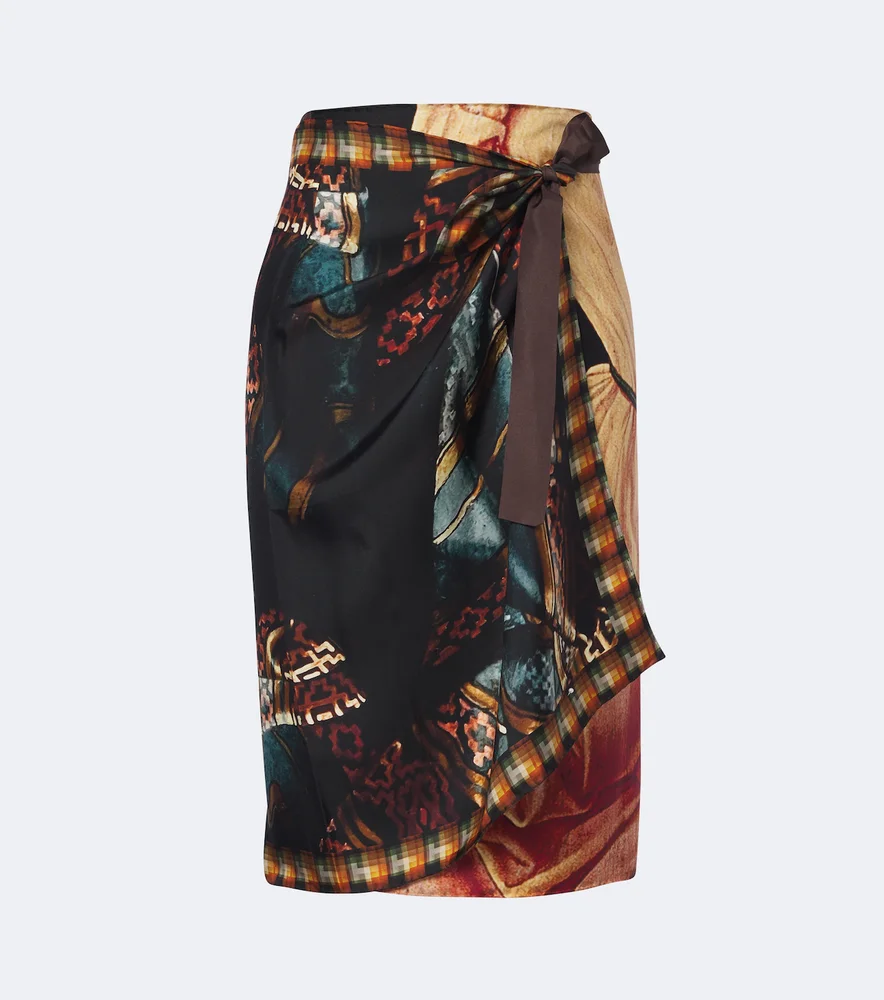 Printed silk wrap skirt