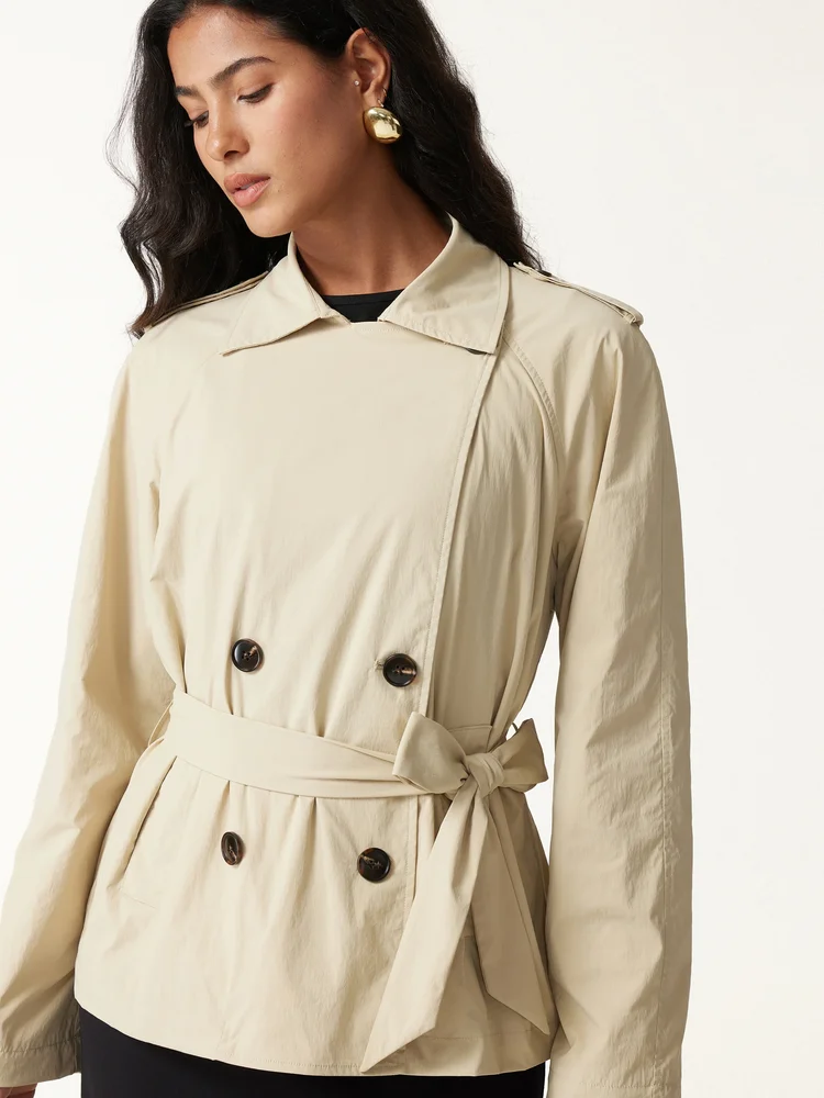 Packable Water-Repellent Peak Collar Trench Jacket with Pockets