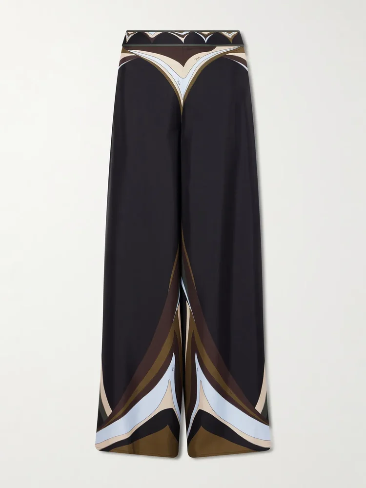 Printed silk-twill wide-leg pants
