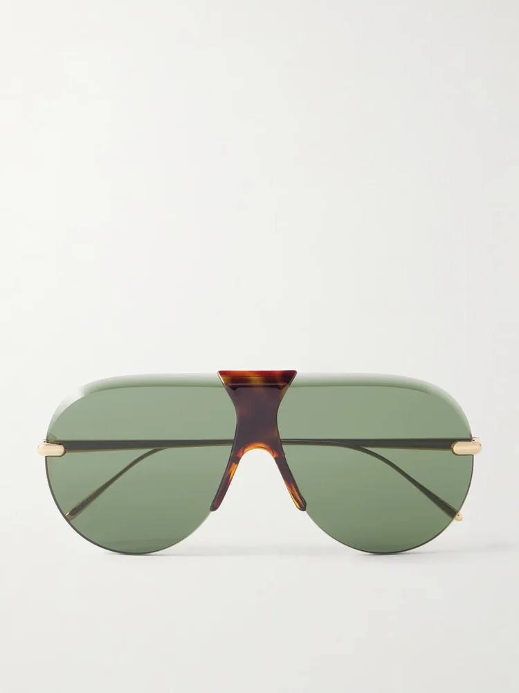 Aviator-style gold-tone and tortoiseshell acetate sunglasses