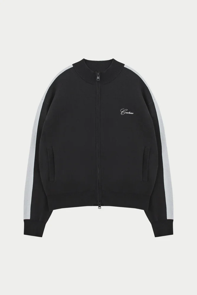 SIDE STRIPE KNITTED TRACK JACKET - BLACK