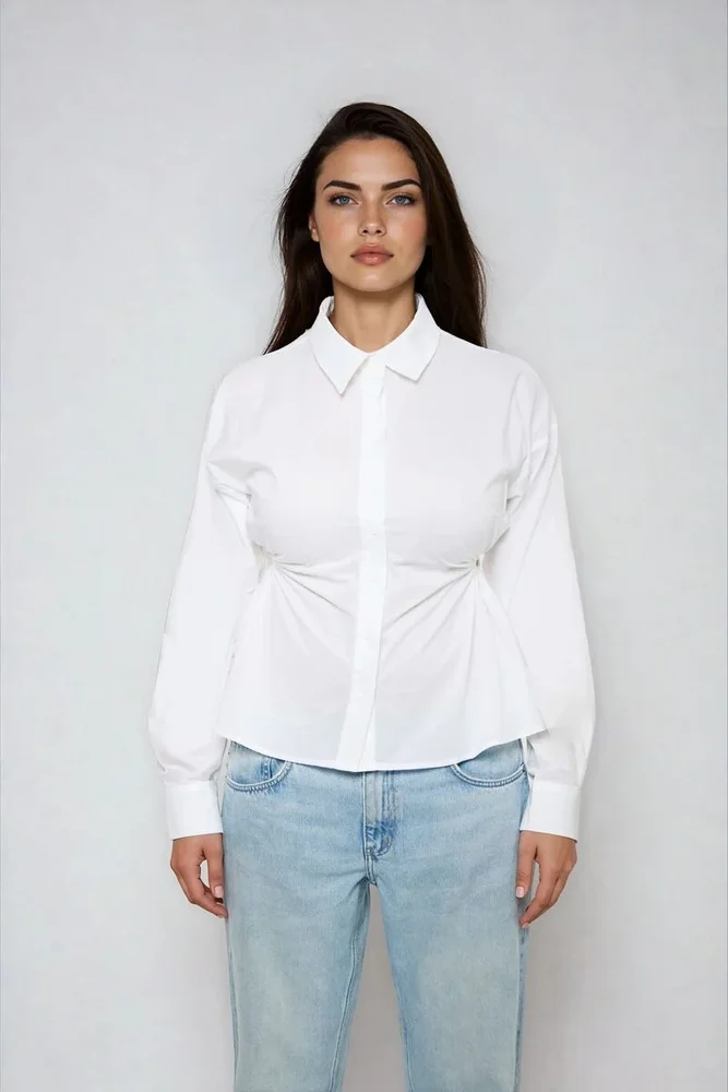 Cinched Cutout Button-Up Shirt