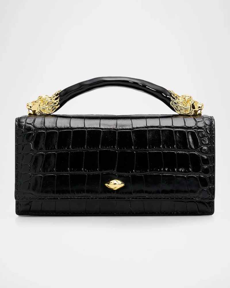 Lioness Croc-Embossed Top-Handle Bag