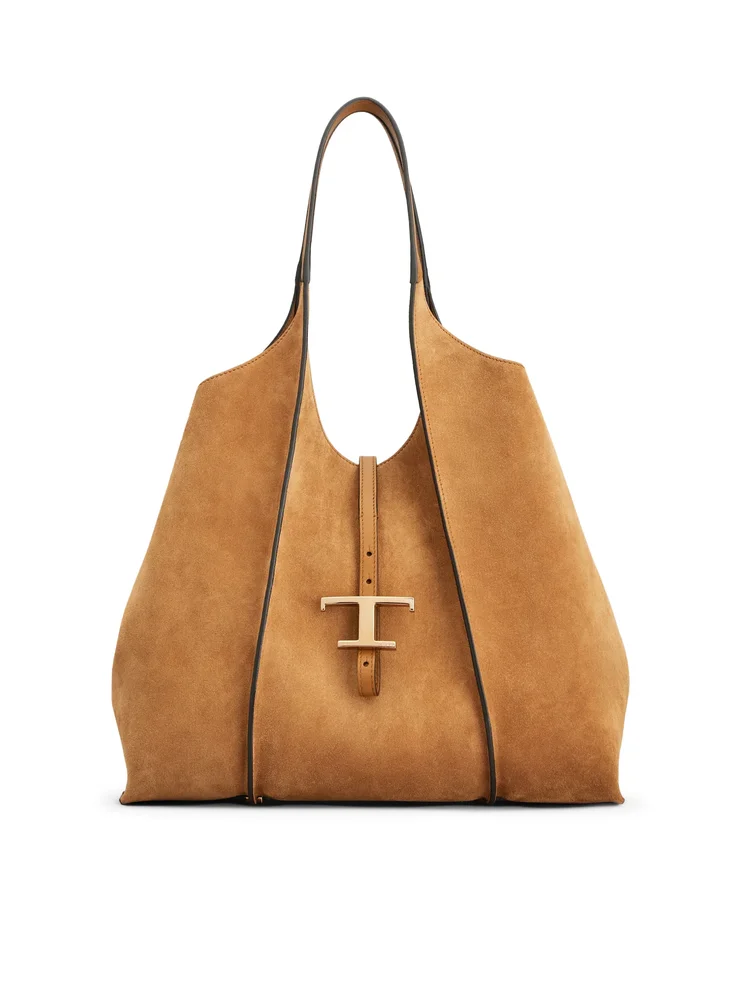 SUEDE SHOPPING BAG WITH THIN HANDLES