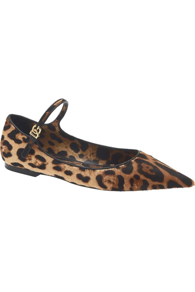 Leopard Print Genuine Calf Hair Ballerina Flat
