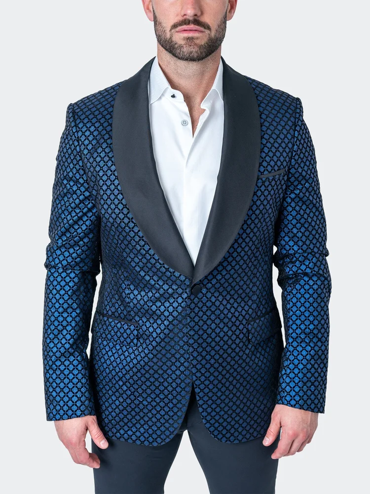 Maceoo Shawl Sparkle Blue Blazer | Men's Ceremony Blazer | Formal Designer Tailored Fit