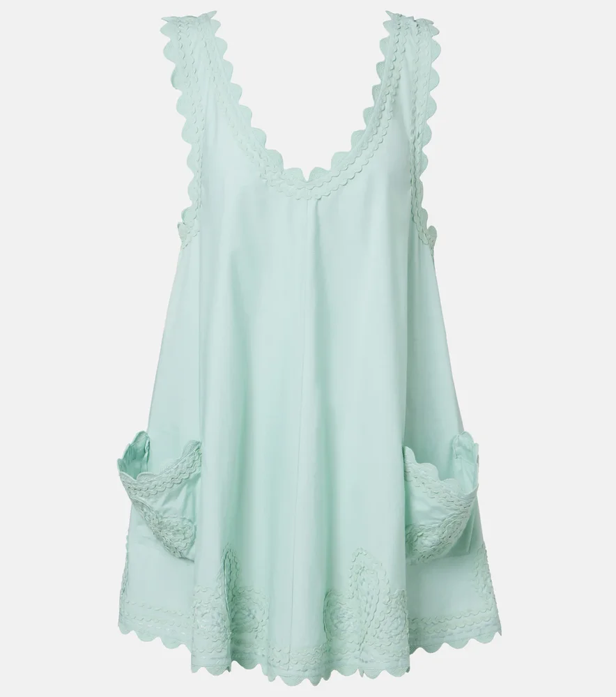 Embroidered scalloped cotton poplin minidress