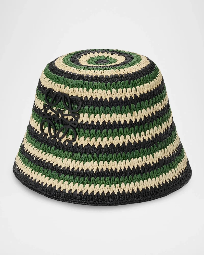 Anagram Striped Raffia Bucket Hat