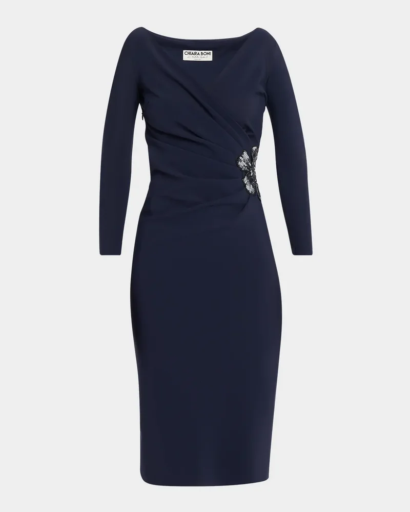 Onori Long Sleeve Sequin Flower Midi Dress